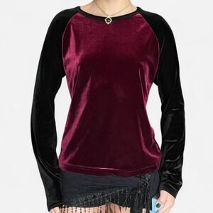vintage 90s burgundy and black velvet baseball long sleeve